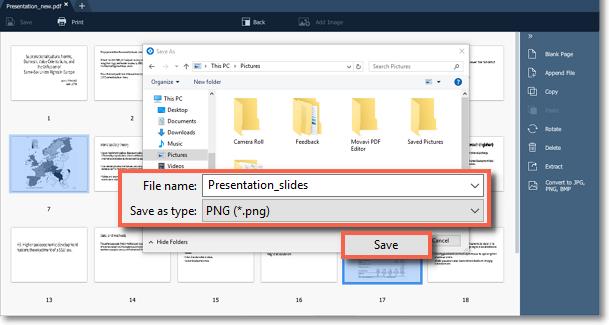 Saving files To overwrite the existing file: How to save an image in Movavi PDF Editor Click