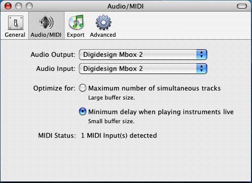 Configuring Mbox 2 for Third-Party Applications When using Mbox 2 with an application other than Pro Tools LE (such as Apple GarageBand), you can configure hardware settings through the audio