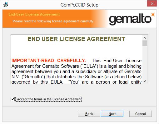5. Read the Gemalto License Agreement.