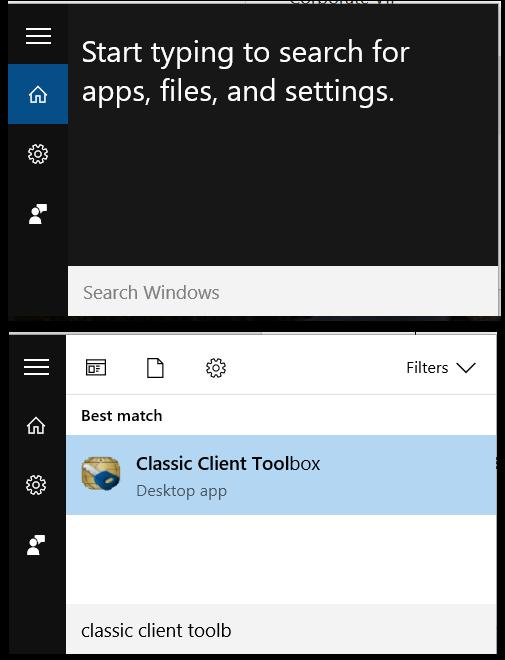 Using the Software Opening the Classic Client Toolbox Windows 10 1.