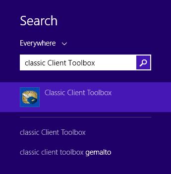 Windows 8 1. Click the windows start button or press + s on the keyboard. 2. Type Classic Client Toolbox.