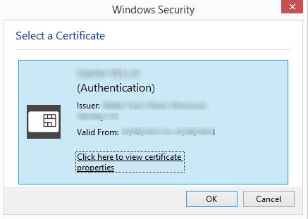 7. Select the Authentication Certificate.