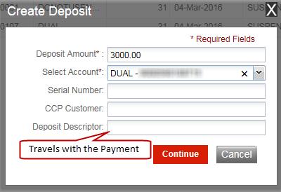 To create a new deposit, click the Create Deposit icon on the left side of the page: You will then be prompted to enter the details of the deposit.