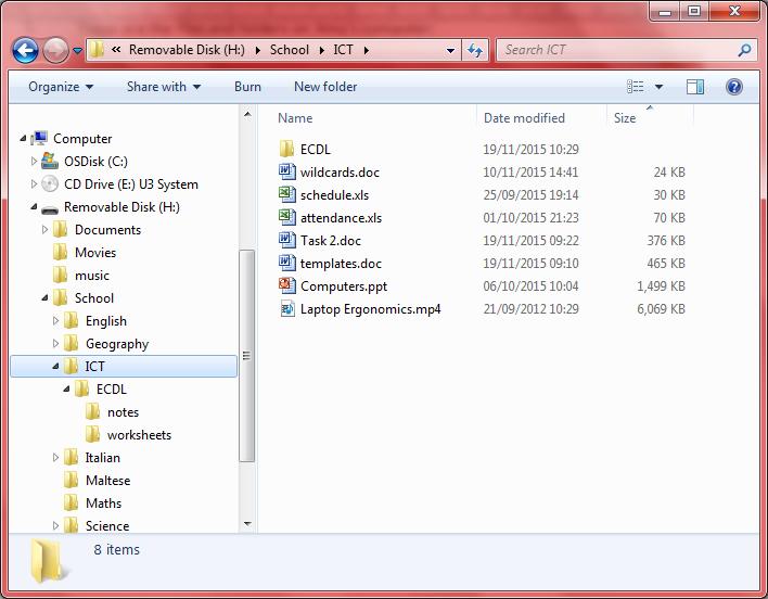 9. These are the files and folders on Amy s computer: a. Give the names of 2 drives that are visible above b. In which drive are the folders visible above stored? c. Give the name of a folder which has subfolders that are currently visible d.