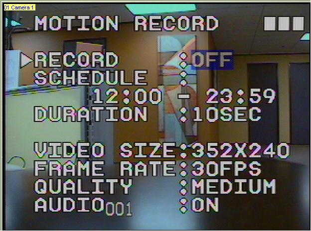 11. Set RECORD to ON and SCHEDULE to 00:00 23:59 to schedule motion recording 24 hours a day.