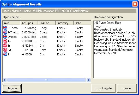 (8) The Optics Alignment Results dialog box will appear.