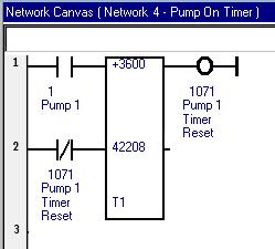 Insert a network after network 3. Complete the network by inserting the elements as shown in Figure 39:. Figure 39: Network Timer Save the program as TRAIN007.tpj Write the program to the controller.