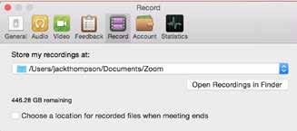 Settings: Recording The Recording setting lets you select where and when to save Zoom meeting recordings.