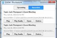 Home Screen: Upcoming Meetings. View Upcoming or meetings you have Recorded.. View your Personal Meeting ID (PMI).