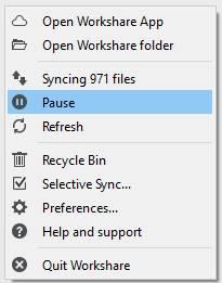 File Synchronization To pause synchronization: Click the desktop app system tray icon and select Pause from the menu displayed. Synchronization stops.