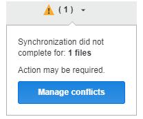 File Synchronization Synchronization Conflict When there are sync conflicts between the desktop app and Workshare, you can see this in the notification at the top of the desktop app window as well as