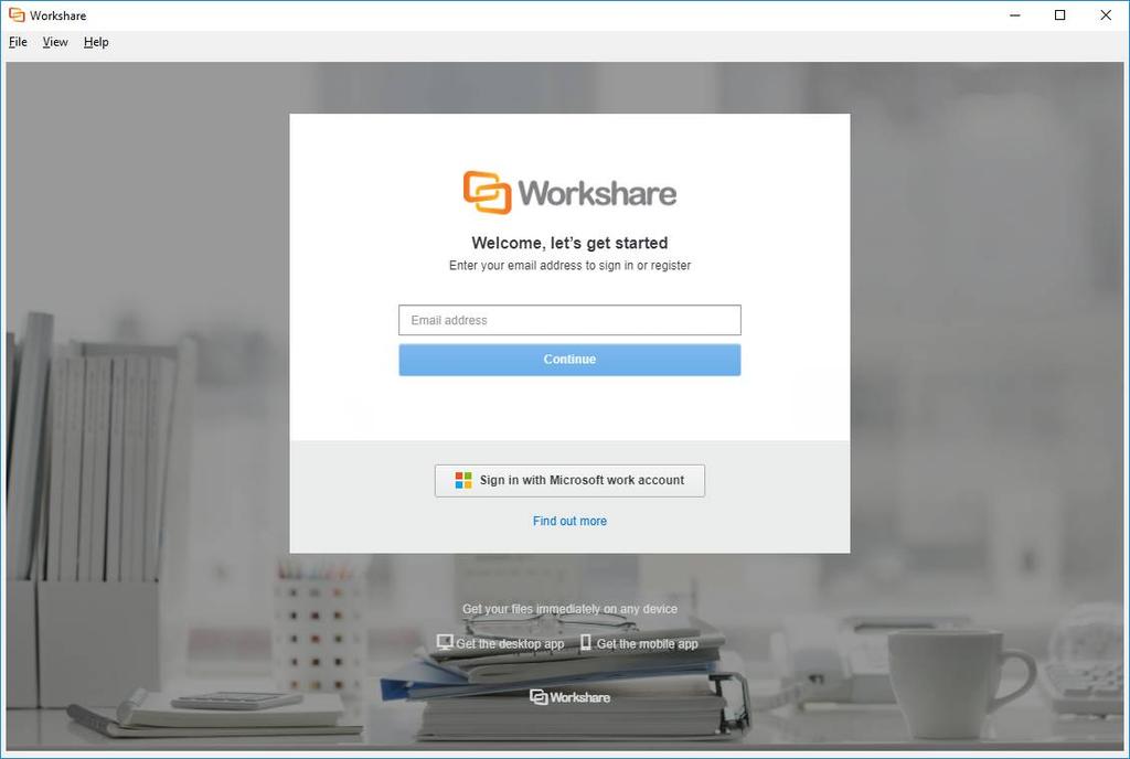 Introducing the Workshare Desktop App Logging into the desktop app for the first time In order to use the desktop app, you must have a Workshare account as you use your Workshare login credentials to