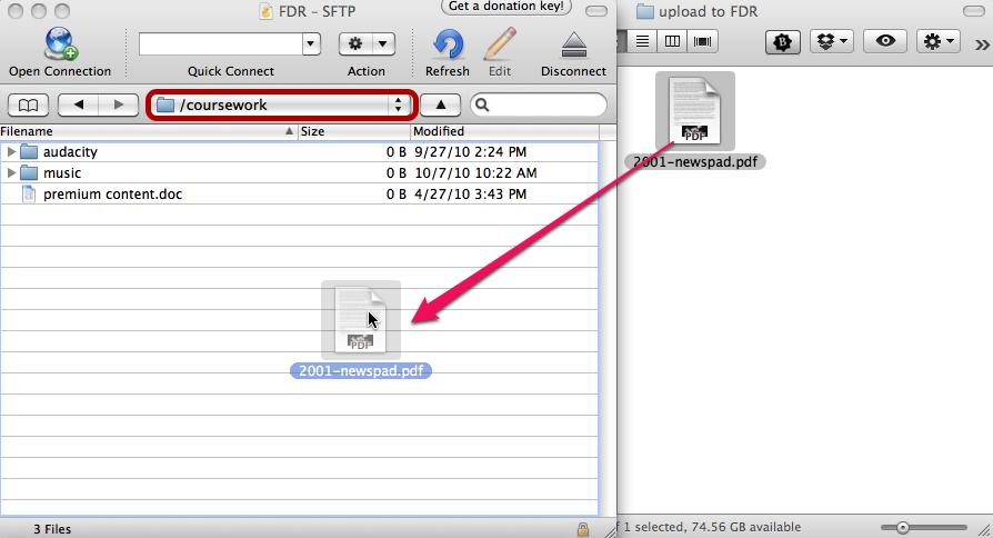Cyberduck is connected to the FDR; now what? This lesson shows you how to add files, delete files, and where to place your files in the FDR directories.