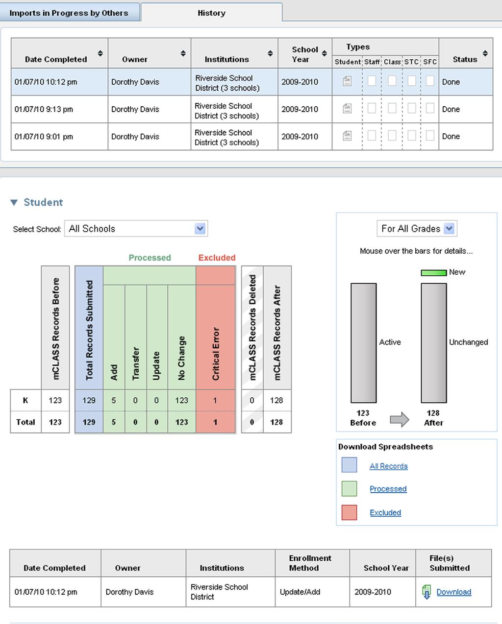 Download Spreadsheets From the History Table You may view the details of
