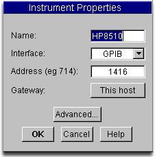 You should see your network analyzer appear in the list The instrument number consists of the GPIB controller ID number and the Instrument number Example: ID (newinstrument@1416) 14=Nat inst GPIB