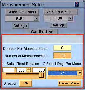 Chapter 2 - Software Overview Measurement Settings Measurement Settings Azimuth setup Degrees Per Measurement- Displays the CURRENT degrees-per measurement based off of total degrees sliderand the