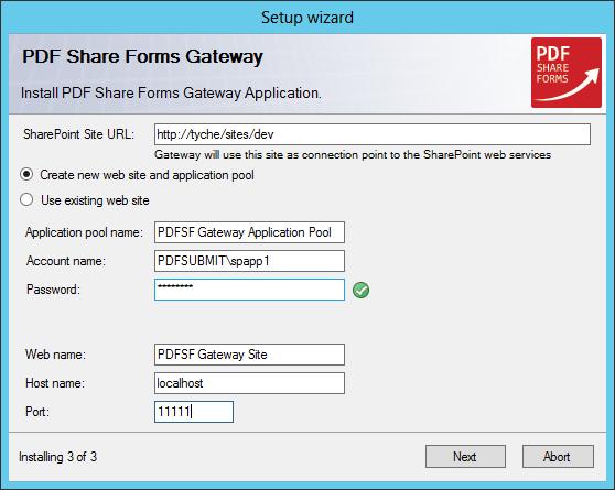 13. If PDF Share Forms Gateway is selected, the next step presents deployment options for this component.