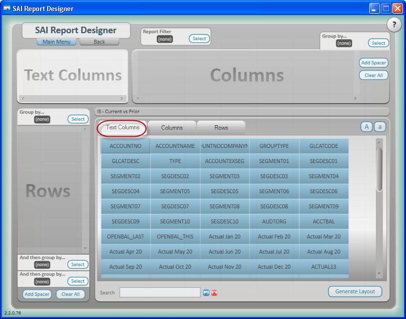 Report Designer Lesson 7 Generating Reports From the Ground-Up Define what information needs to be displayed in the Text Columns area 9.
