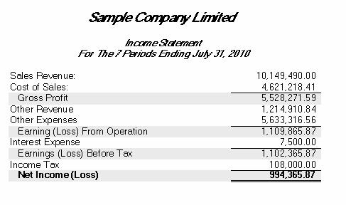 xls Income Statement Summary for Specified Period