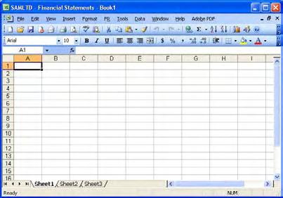 Editing and Creating Financial Reports Tutorial An Excel spreadsheet appears: Opening a New Spreadsheet The Financial Reporter relies on the capabilities of Excel to let you customize reports using