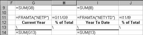 Specifying General Ledger Information in Columns and Cells Column E lists the expenses this period, and column F lists the expenses year to date.