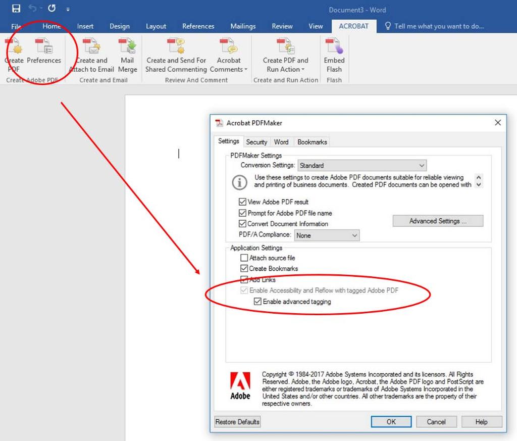 Word 2010 and up allows you to create tagged PDF files without installing Acrobat.