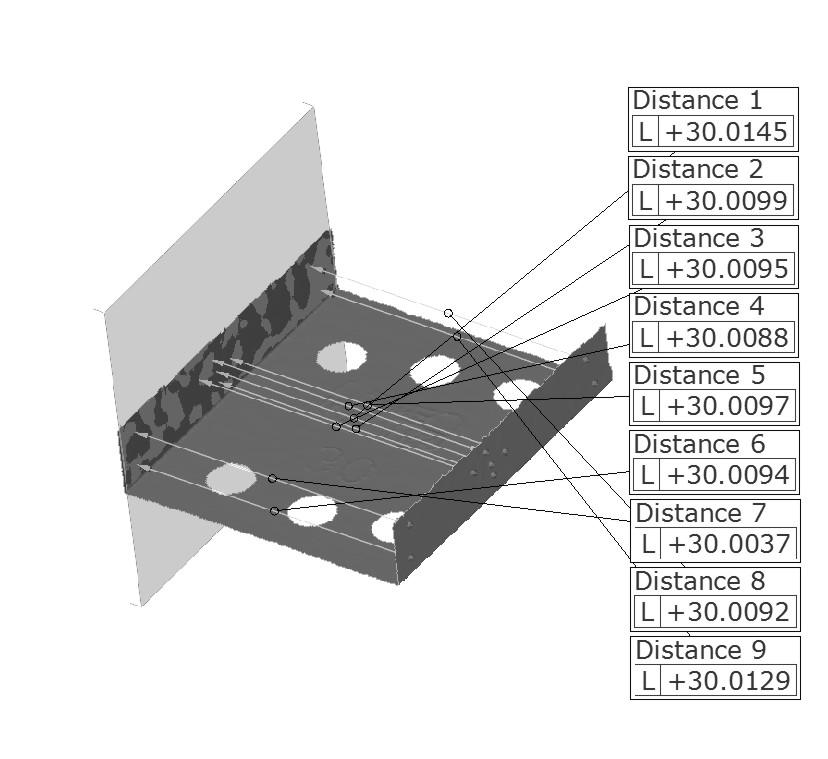 Finally, the mesh was checked for possible triangulation errors (bad edges, reverse normals, etc.). Fig. 11. Mesh postprocessing Data about gauge block length was acquired by the following procedure.