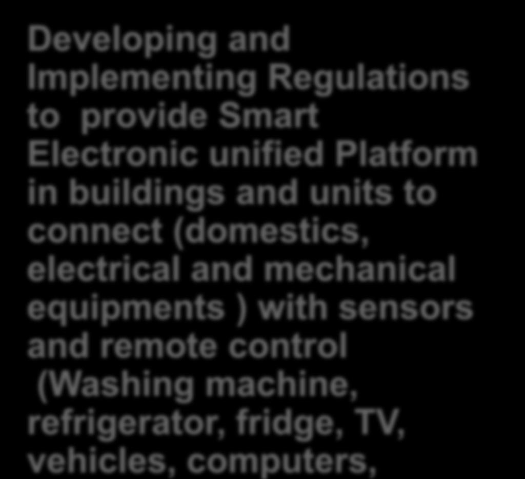 7 Smart Domestics & Equipments Developing and Implementing Regulations to provide Smart Electronic unified Platform in buildings and units to