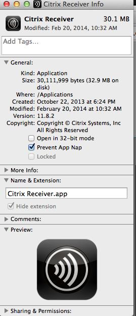 This pausing of the application causes the Citrix Receiver to disconnect from the server. To disable App Nap for the Citrix Receiver: 3.