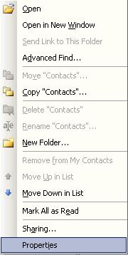 2. Right-click the Contacts sub-folder and select