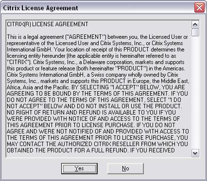 The application displays the Citrix License Agreement screen. 3.