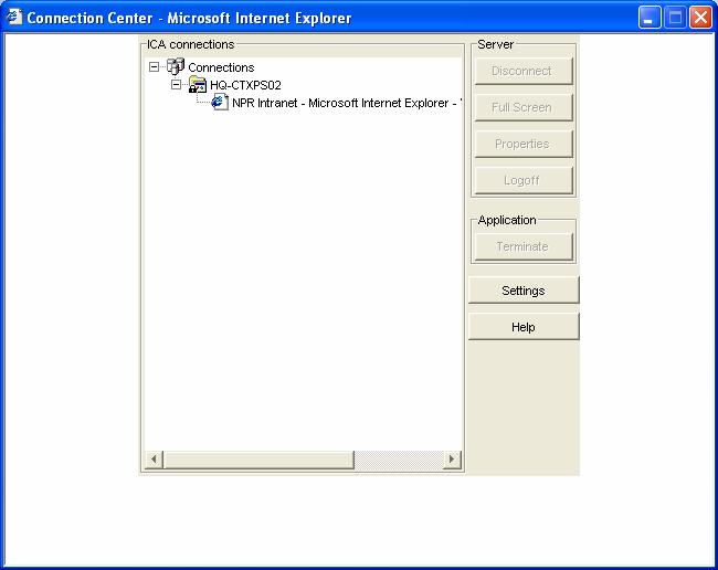 You may review which applications you have opened with Citrix on the Connection Center Microsoft Internet Explorer screen. You may also disconnect from an application from this screen.