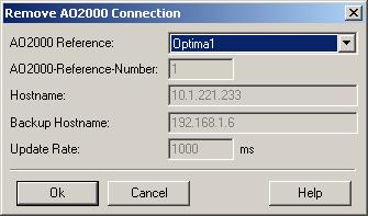 The menu options "File Connect " and "File Remove Connection " are only available in online mode. Add AO2000 connection The dialog can be opened via the menu "File Connect " (only in online mode).
