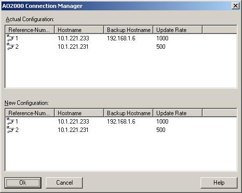 Configuring connections, continued AO2000 connection manager Click on "File Connection Manager" to open the above window which makes it possible to manage all connections at a glance.