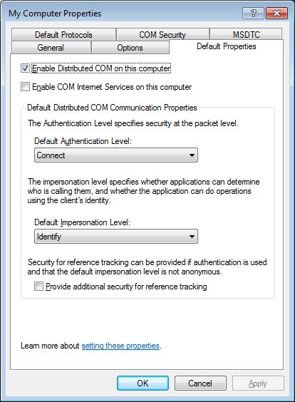 DCOM configuration, continued 3 Click to select the Default Properties tab.