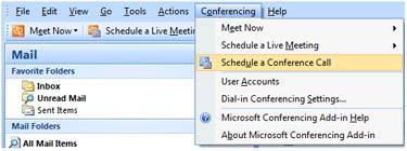 Unified Communications: How-To / Conferencing With Communicator Page 55 of 69 Schedule a Conference Call You can use the Conferencing Add-In for Microsoft Office Outlook to schedule Communicator