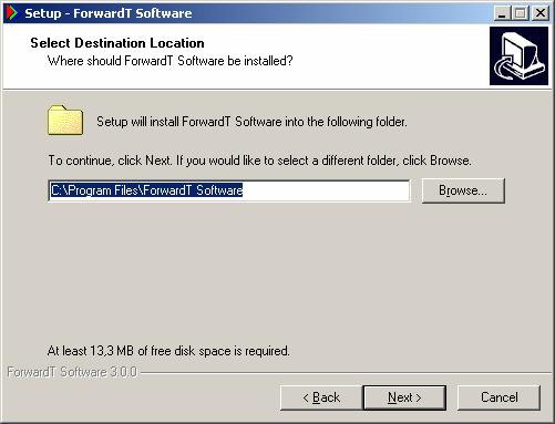 Figure 5. The Setup-ForwardT Software dialog Choose the directory on your computer (Figure 6) in which the ForwardT Software will be installed so that you can find it easily later on.