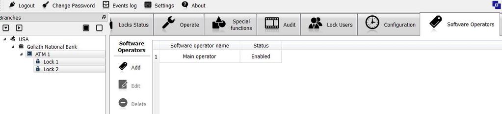 4.3.7 Software Operators In the Software Operators screen you can add, edit and delete the software operators.