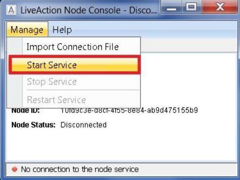 Step 10: On the Node Console, go to the Manage Start Service.