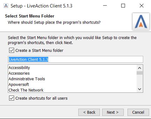 Figure 3: Windows Client Installation Destination Directory Step 4: Setup the Start Menu folder.