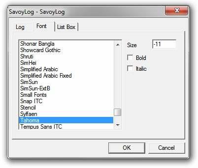 Item Font list box Size Bold Italic Description All available fonts are displayed in this list box.