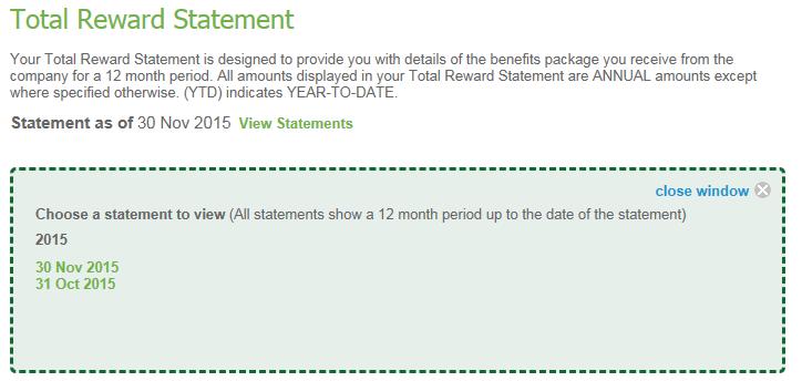 Click the date of the Total Reward Statement you want to
