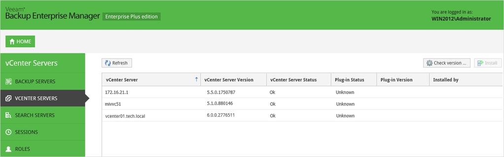 Viewing vcenter Server Information On the vcenter Server page, you can view the information on vcenter servers added to your Veeam Backup infrastructure.