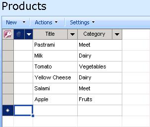 Figure 2 - Filling Products with data using the Spreadsheet view Create a third list called Sales Add a lookup column to Product Categories, name it Category Add a Master-detail lookup column and