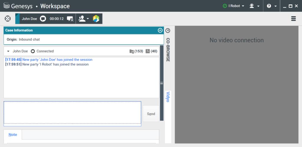 Sample Workflow and Logs Chat to Vidyo The customer does the following: 1.