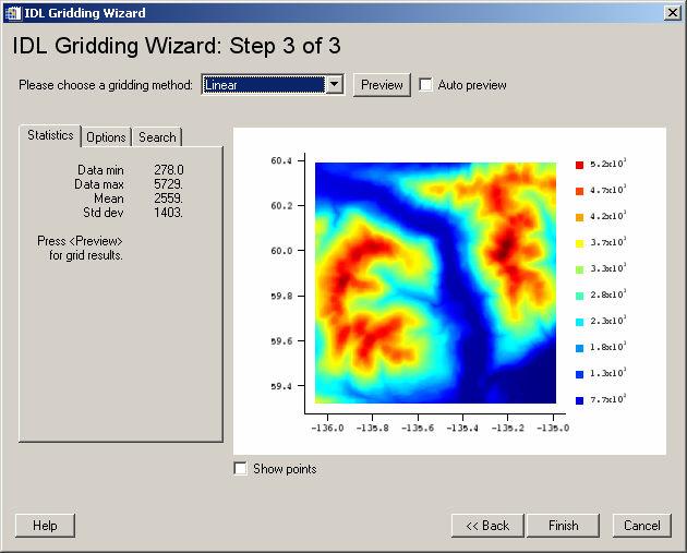 Figure 5: Step 3 of 3 for the IDL Gridding Wizard After the IDL Gridding Wizard is completed, the selected gridding and interpolation algorithm is used to convert the unstructured X-Y-Z data into a