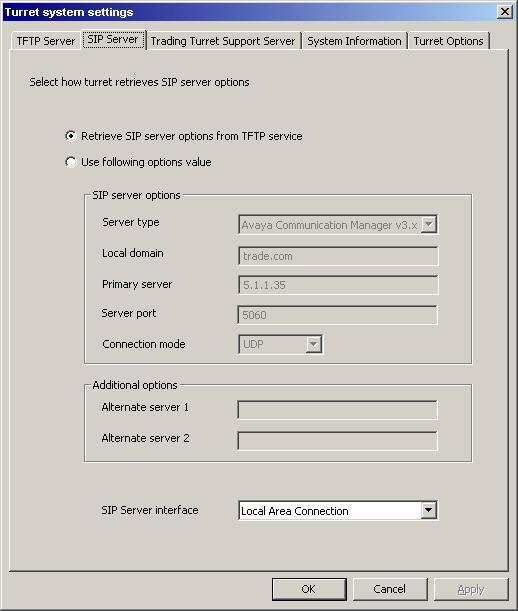 3. Select the SIP Server tab and click Retrieve SIP server options from TFTP service.