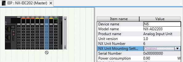 1 Select Disabled for the NX Unit mounting setting parameter in the Unit Settings pane. An icon is displayed to show that the Unit is disabled.
