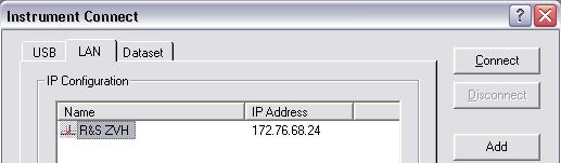 Connecting the R&S FSH to a PC Specify a name for the new network connection, e.g. R&S FSH. Enter the IP address for the R&S FSH (in this case 172.76.68.24) Confirm the entry with the "OK" button.