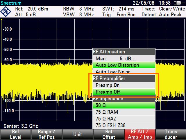 Getting Started Using the Spectrum Analyzer 3.1.2 Using the Preamplifier The R&S FSH features an internal preamplifier to increase sensitivity.